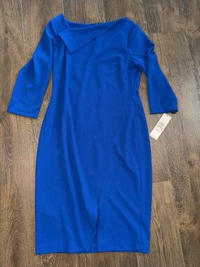 NWT Calvin Klein Cobalt Blue Midi Sheath Dress with 3/4 Sleeves